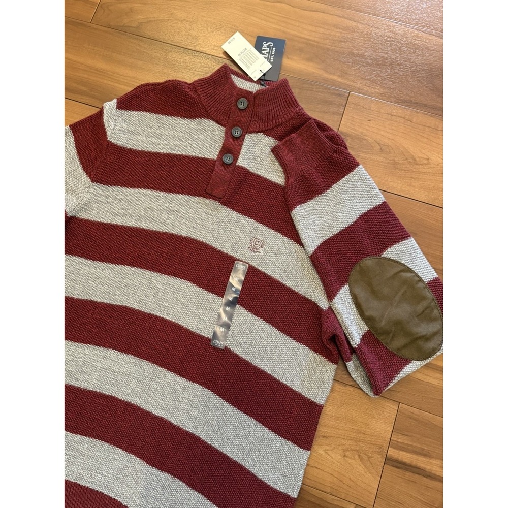 NWT Chaps Burgundy Stripe Henley Mock Neck Sweater Elbow Patch Men's Size Medium
